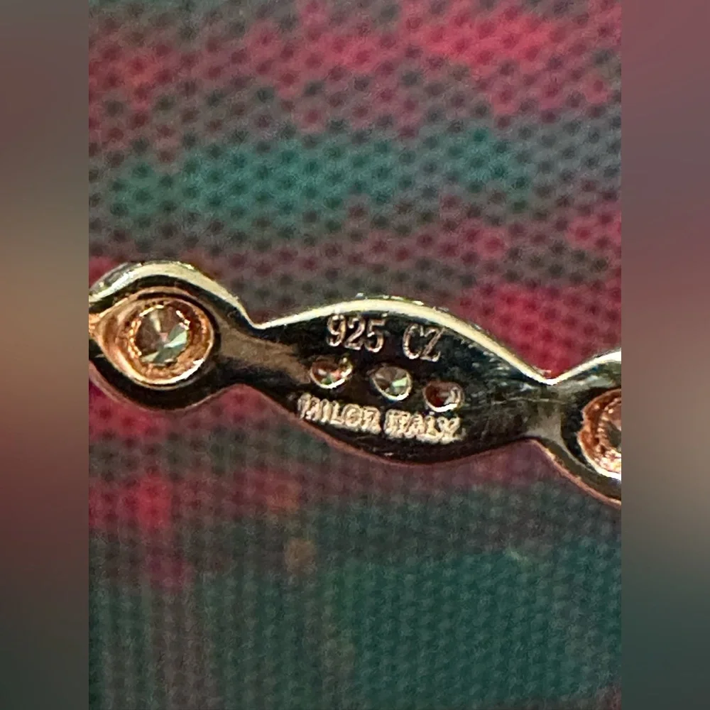 925 Sterling Silver CZ Dangle Hoop Earrings – Milor Italy (Rose Gold–Tone) ✨ - Picture 3 of 8